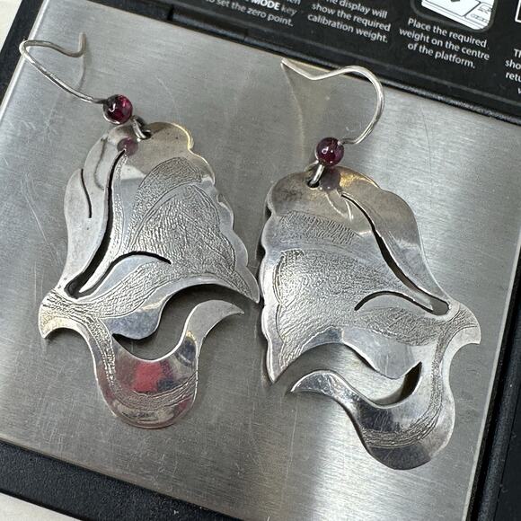 Vintage Sterling Silver Artisan Handmade Embossed Signed Dangle Earrings 12g - Picture 8 of 8